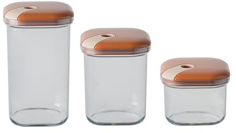 OMADA Set 3 Barattoli Ermetici Trasparenti e Coperchio con Guarnizione | Contenitori Ermetici per Alimenti o Frutta Secca, Ideali per Dispensa, Collezione Pull Box