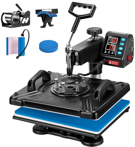 VIVOHOME Updated 5 in 1 Combo Multifunctional Swing Away Clamshell Printing Sublimation Heat Press 12 x 15 Inch Blue and Black