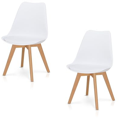 KHG 2er-Set Esszimmerstühle Polsterstuhl Skandi Look, LED, 150 kg, bis 150 | Stuhlbeine Massivholz Buche, Kunststoff Sitzschale, gepolstertes Kunstleder-Sitzkissen, modern & pflegeleicht
