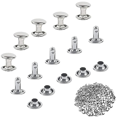 Grasslandy 500 Piezas Remaches Tubulares de Doble Cara Remaches RáPidos de Cuero Tachuelas De Metal para ArtesaníA de Bolsa Zapatos Bolsos Jeans Correas Collares Piel Manualidades 8 × 8 mm(Plata)