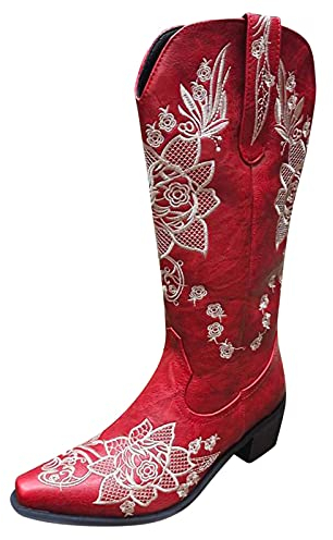 Kobilee Cowboy Boots Donna Anfibi Invernali Stivali Texani Alto Pelle Stivali Equitazione Frange Camoscio Camperos Texani Biker con Tacco Stivaletti Stivali Cowboy Western Vintage