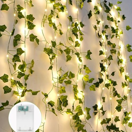 A.bigwhale Guirlande lumineuse de lierre artificiel, guirlande lumineuses d'intérieur 6m 60 LED, guirlande lumineuse à piles chambre, led feuilles décoration pour fête de mariage