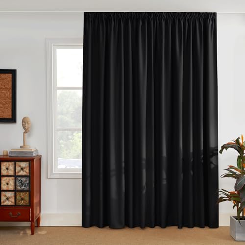PONY DANCE Lichtundurchlässige Vorhänge mit Kräuselband für Schiene | 1 Stück H 245 x B 200 cm, Schwarz, für Große Fenster, für Schlafzimmer, Thermovorhang gegen Hitze, Blackout Curtain