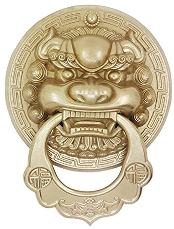 Vintage knocker copper handle，Courtyard door handle, Antique Beast Head Door Knocker,Light Anti- Copper Door Handle,Retro Thickened Front Door Decoration Accessories/Black/24Cm Diameter ( Color : Bras