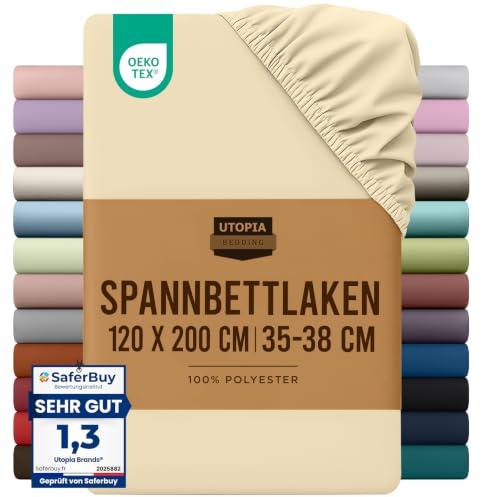 Utopia Bedding - Spannbettlaken 90x200cm - Beige | Gebürstete Polyester-Mikrofaser Spannbetttuch - Boxspringbett - Oeko-Tex Zertifiziertes - 35-38 cm Tiefe Tasche