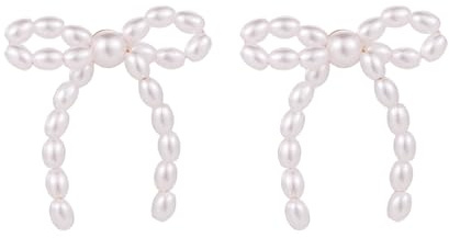 Elegante Perlen-Schleifen-Ohrringe aus Sterlingsilber, 3,5cm Knoten-Tropfen-Ohrhänger - Modeschmuck für Frauen, Teenager und Mädchen