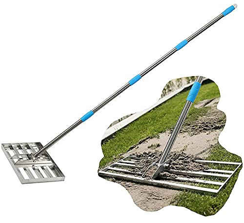 Rasen-Nivellierrechen, Stahl-Nivellierwerkzeug, längenverstellbarer Sand-Kies-Rasen-Nivelliergerät, Nivellierung von Bodenschmutz oder Sand-Bodenoberfläche für Hofgarten-Boden und Golf-Rasen