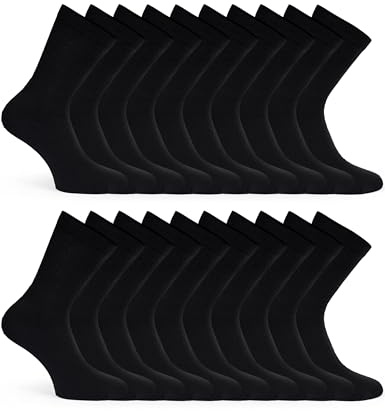 Basic Treasure 20 Paar Tennissocken Herren & Damen, Sportsocken Baumwolle | Rippenstruktur am Schaft, Crew-Länge und gestreiftes Design – für Sport, Arbeit, Alltag und Freizeit, bei 40 °C waschbar.