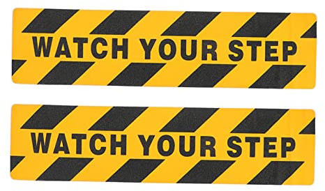 COSMEVIVI Cinta Antideslizante De Seguridad Para Escaleras y Zonas Peligrosas 2 Piezas De 60x15 Cm Advertencia Watch Your Step Negro y Amarillo Adhesivo Resistente Para Prevención De Caídas
