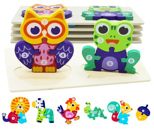 TUNJILOOL Holzpuzzle Holzspielzeug für Kinder ab 1 2 3 Jahren, 4 Stück Steckpuzzle Montessori Spielzeug für Baby, Tier Holzpuzzle Puzzle Kleinkind Lernspielzeug für Jungen und Mädchen