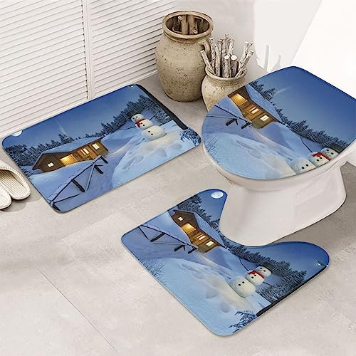 Rustikale Badematte aus Holz, bedruckt, Flanell, rutschfest, 3-80 x 50 cm, Badezimmerteppich-Set, Badematte + U-förmiger WC-Vorleger + O-förmiger Toilettensitzbezug