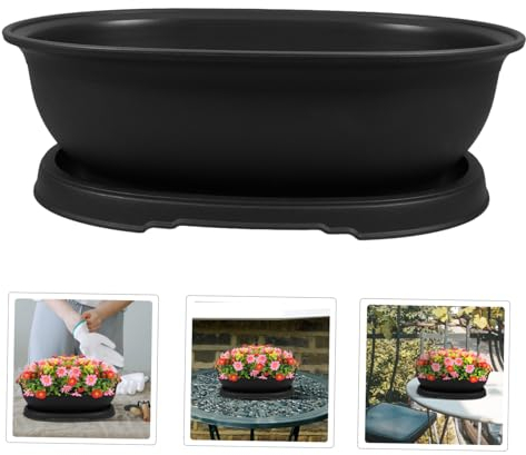 Gogogmee Pflanztopf Ovaler Plastik Für Garten Blumentopf Mit Untersetzer Pflanzkübel Kunststoff Blumentöpfe Für Sukkulenten Kakteen Kleine Pflanzen