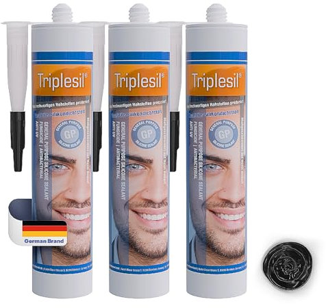 Triplesil Mastic Silicone – Haute Température 3 x 310 ml Cartouche de Silicone Universel pour Salle de Bain-Cuisine & Bricolage-Imperméable & Résistant aux UV – Pour Intérieur & Extérieur(noir)