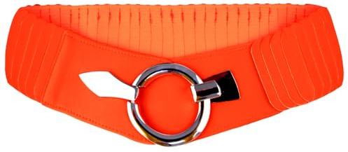 Glamexx24 elastiskt dammidjebälte 6 cm brett höftbälte med silverring (midjebredd 75 cm–110 cm), Neon orange, Taillenweite 75cm-110cm