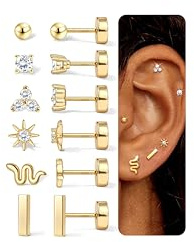 Chriscoco Ohrringe Gold/Silber Set 14K Vergoldet Ohrringe Damen Hypoallergene Chirurgenstahl Ohrringe Klein Medizinische Ohrstecker Piercing Ohr Helix Tragus Piercing
