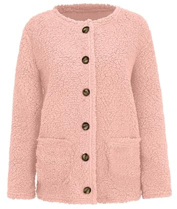 Teddy-Fleece-Jacke für Damen – Teddy-Fleece-Sweatshirts mit einreihigen Knöpfen, Winterjacken für Damen, langärmelige Oberteile mit Taschen, Strickjacke, lockere Passform, Oberbekleidung,