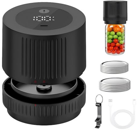 NCONCO Mason Jar - Kit per sottovuoto elettrico per barattoli di conserve, macchina sottovuoto automatica per apertura ampia e normale con display a LED, macchina sottovuoto per la conservazione degli