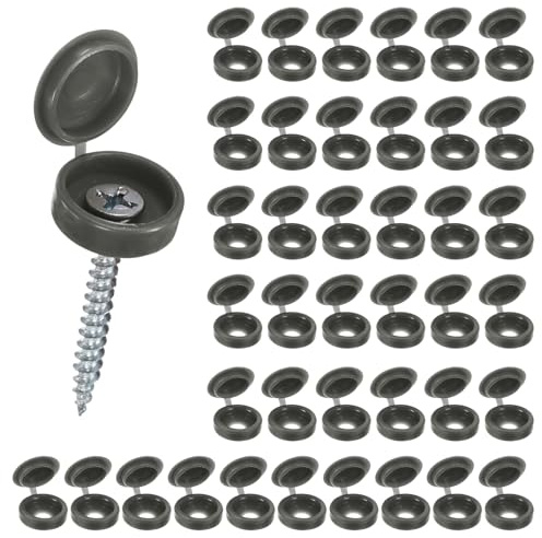 M METERXITY 200-Pack Plastic Hinged Screw Cover Caps, 4mm Shutter Screws with Caps, Fold Snap Washer Covers, Washer Flip Protection Covering M3 M4 M5 Screws Heads [Dark Gray]