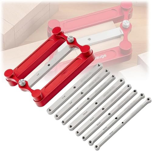 DAO-UPPSE Center Gauge Stainless Steel Woodworking Tool With Interchangeable Marking Bars - Precision Mortise & Tenon Centering Jig For Cabinet Making, Imperial & Metric Sizes Included (8-Piece Set)