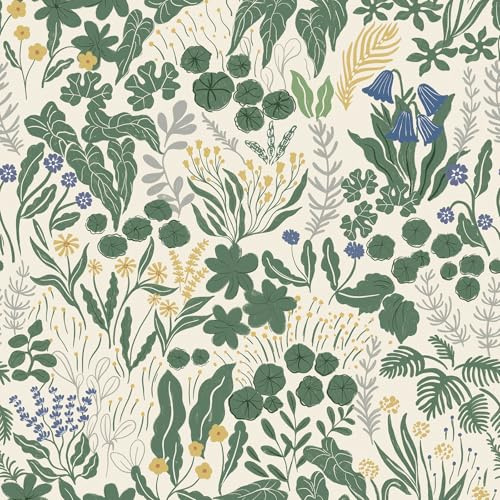 CiCiwind Självhäftande tapet med blommor, grönt, 44 cm × 5 m, gult, vintage, självhäftande film, vinyl, vattentät, möbelfolie, självhäftande, blad och blommor, dekorativ film för vägg, möbler