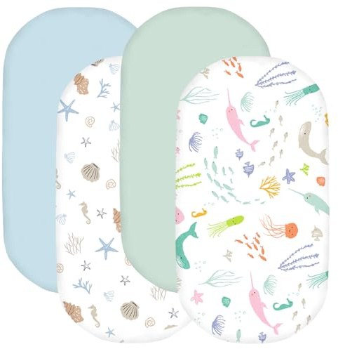 Little Grape Land Baby Spannbettlaken 4er Pack 81x41 cm, Weiche Mikrofaser, Oeko-TEX Standard 100, Atmungsaktiv, Elastisch, 360°-Gummizug, Für Beistellbett, Kinderwagen und Babybett