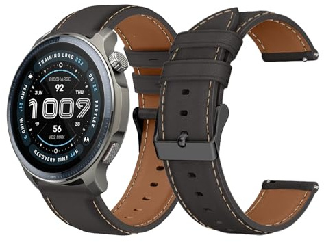 LanQii Läderarmband för Amazfit Balance 2/Balance/Bip 6/Bip 5/Bip 5 Unity, mjukt läderspänne läderersättningsarmband för Amazfit Cheetah/Cheetah Pro/GTR 4/GTR 3 Pro/GTR 3/GTR 2e, svart