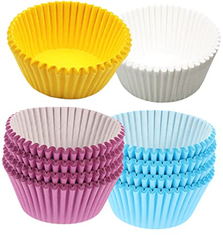 POPETPOP 400 pièces Caissettes Pâtisserie Papier Sulfurisé Résistantes à Haute Température Non Adhérentes Lot de Multicolores Jaune Blanc Bleu pour Muffins et Cupcakes Parfaites pour