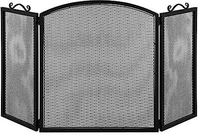Écran De Cheminée Écran de cheminée salon treillis métallique couverture de cheminée à trois volets en fer forgé maille pare-étincelles cheminée pare-étincelles Grilles D'étincelles Décoratives