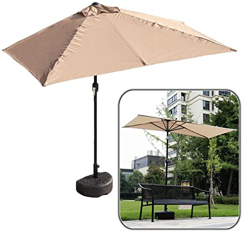 Demi parasol de balcon rectangulaire avec support 225/245 cm, parasol de marché à manivelle facile, couleur kaki, idéal pour les solutions d'ombrage de jardin et de terrasse