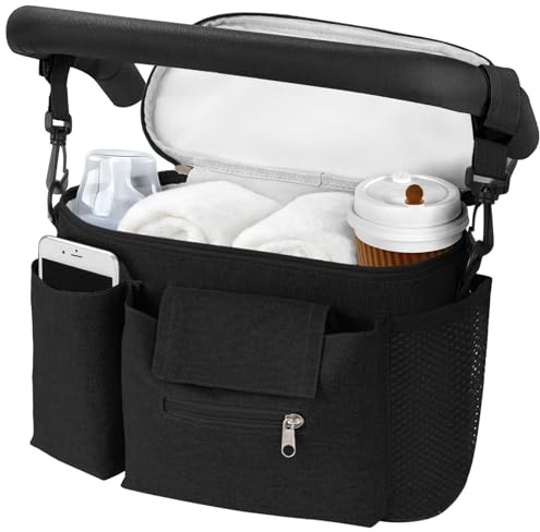 HOTUT Borsa Passeggino Borsa Organizer, Qrganizer per Passeggino con Tasca per Telefono Touch Screen, Multifunzione Borsa Cambio Neonato con Tracolla Regolabile per Pannolini, Salviette, Biberon