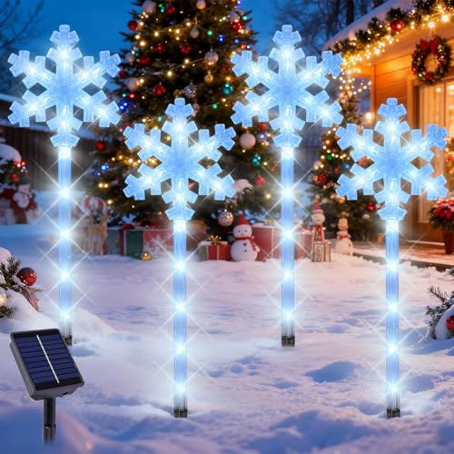 4 Stück Solar Weihnachtsbeleuchtung Außen,Schneeflocke Weihnachtsbeleuchtung Außen,Außenbeleuchtung Weihnachten,Weihnachtsdeko Aussen,LED Schneeflocke Außen,für Garten,Terrasse,Weihnachtsdeko