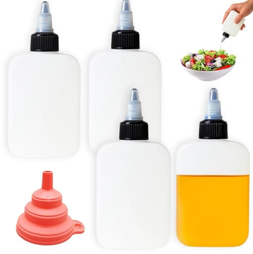 SongBuydn 4 ölflasche plastik, Ölspender für Camping und Küche, Dosierflasche mit rotem Trichter, Ölflasche Plastik zur Aufbewahrung von Flüssigkeiten, quetschflasche 120ml zum Kochen beim Campen