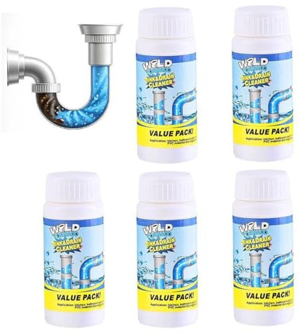 Pulitore per lavello e scarico, 5 pezzi, potente detergente per tubi in schiuma per cucina, bagno, servizi igienici e tubi, multifunzione per la pulizia dello scarico in polvere, zoccoli, grasso e