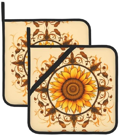 Set di 2 presine da cucina stampate, a forma di girasole, proteggono i piani di lavoro e i tappetini da forno