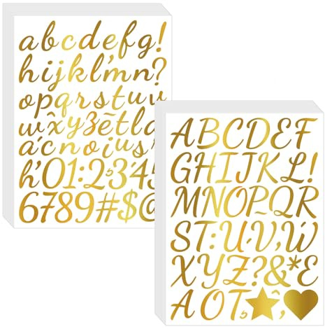 XFSRG 30 Hojas Pegatinas de Letras Números y Notación Letras Adhesivas de Vinilo Set de Pegatinas de Letras Brillantes para Manualidades Puerta Buzón Letrero Cuaderno (Dorado)