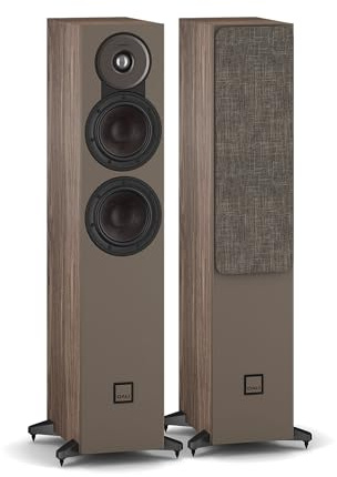 DALI SONIK 5 - Paire d'enceintes colonnes fines avec 2 haut-parleurs médiums Clarity Cone de 5¼″, calotte en tissu de 29 mm et technologie SMC - Noyer