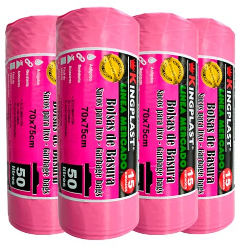 Clim Profesional 60 Bolsas Basura Rosa 50L Perfumadas Antigoteo Autocierre | 4 Rollos de 15 Unidades, 70x75 cm, Aroma Fresco, Resistentes, Uso Doméstico y Profesional