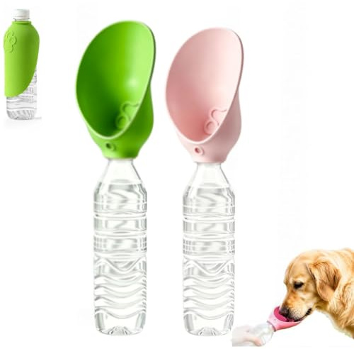Juego de 2 adaptadores portátiles de Silicona para Botellas de Agua para Perros, Vaso de hidratación para Mascotas de Viaje, Adaptador portátil de Silicona para Botellas de Agua (Green+Pink)