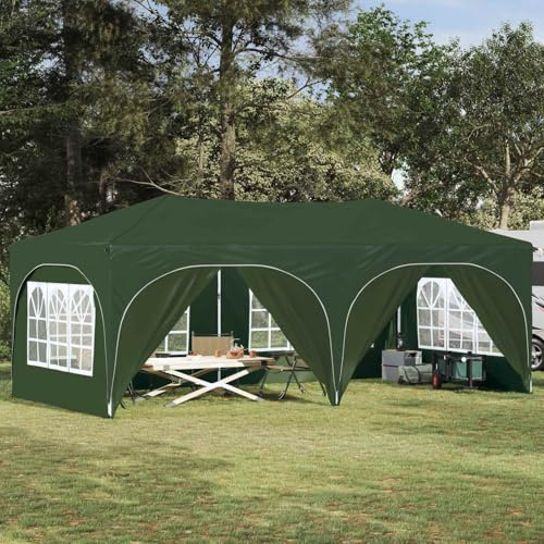 Zeiquah Pop-up Partyzelt 575 x 288 x 245 cm Grün Oxford-Stoff, Pavillon Partyzelt mit 6 Seitenwänden, höhenverstellbar, wetterfest, Sonnenschutz und Regenschutz für Hochzeit, Garten, Terrasse