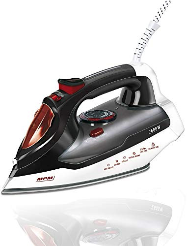 MPM MZE-17 Fer à Repasser à Vapeur, Semelle Céramique, Vapeur Verticale, Steam Knock, Autonettoyant, Anti-goutte, 7 Fonctions, Réservoir 430 ml, Arrêt Automatique, 2600 W