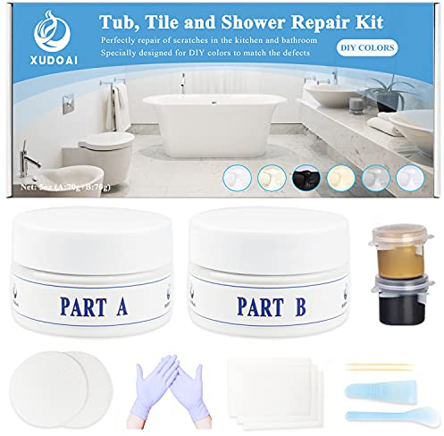 Acrylwannen Reparaturset 5 Unzen, Keramik, Fliesen, Waschbecken und Dusche Reparaturset Kratzer, Riss, Verschleiß und Loch-Reparatur Gelblich Braun und Schwarz