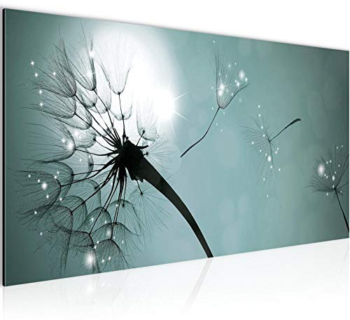 Runa Art Wandbild Pusteblume 1 Teilig 100 x 40 cm Modern Bild auf Vlies Leinwand Blumen Natur Wohnzimmer Schlafzimmer Türkis 025912b