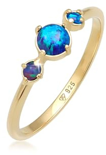 Elli Ring Damen Band Geo Vintage Trend mit Synthetischem Opal 925 Silber