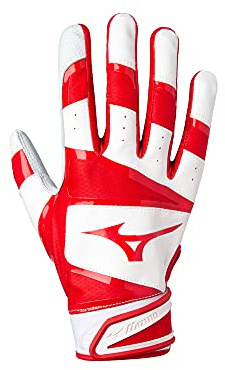 Mizuno B-303 Adult Baseball Batting Glove, White-Red, X-Large