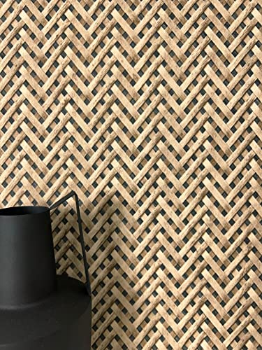 NEWROOM Tapete Schwarz Vliestapete Rattan - Mustertapete Landhaus Beige Braun Schilf Geflochten Flechtoptik Skandi inkl. Tapezier-Ratgeber