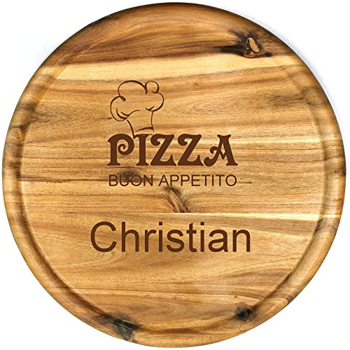 Sterngraf Pizzateller mit Gravur (Namen) personalisiertes Holz Pizzabrett 32cm Akazienholz - Geschenkidee zum Geburtstag, Geschenk Jahrestag Jubiläum, MotivP4 Buon Appetito