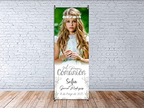 Oedim Photocall Personalizado para Comuniones, Fabricado en Lona con Soporte X Banner, Expositor Publicitario Desmontable