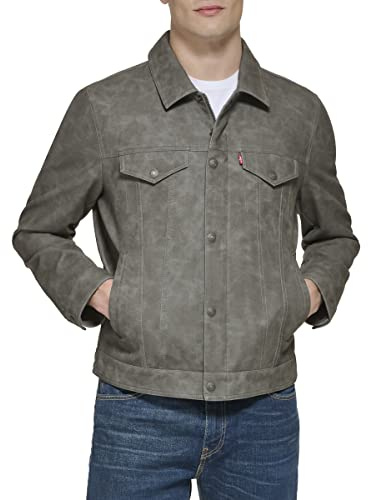 Levi's Men's Faux Leather Classic Trucker Jacket, New Light Grey, Medium