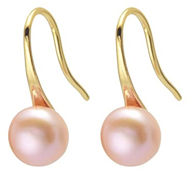HUGE TOMATO AAA Sötvattenspärlörhängen Pärlörhängen 8-9 mm Sterling Silver och 14 k guld Äkta pärlörhängen