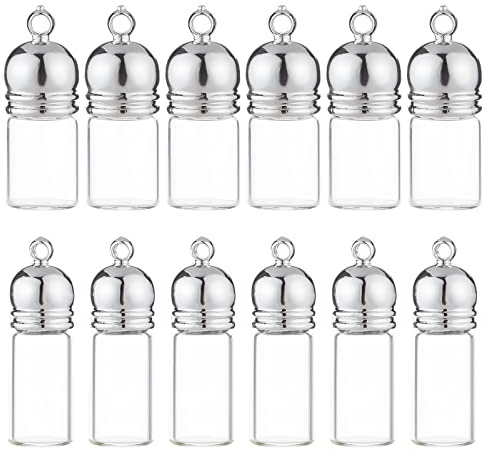 NBEADS 12 Pcs 2 Sizes Glass Bottle Pendants, Mini Clear Refillable Bottles Wish Bottle Charms Vial Pendant Openable Perfume Bottle for Pendant Arts Crafts Wedding Party Favors